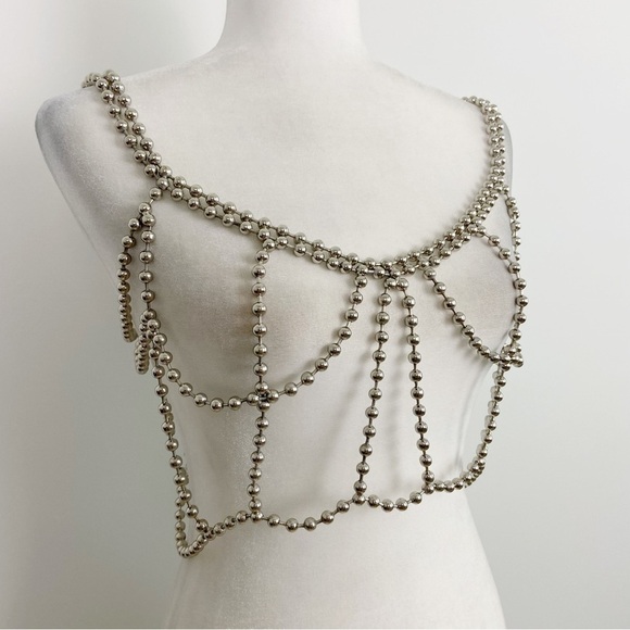 NBD Ball Chain Cropped Tank in Silver - Picture 4 of 8